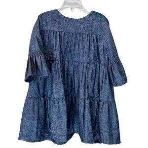 Girls Gymboree Blue Cotton Chambray Silver Shimmer Ruffled Tiered Dress, Size 5